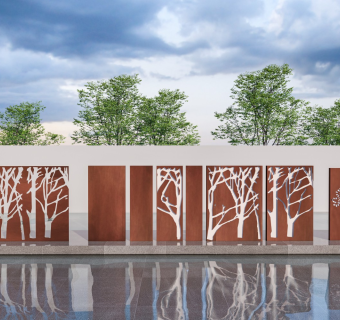 现代锈板景墙 穿孔板 锈板背景墙 镂空休班 钢板景墙 艺术景墙